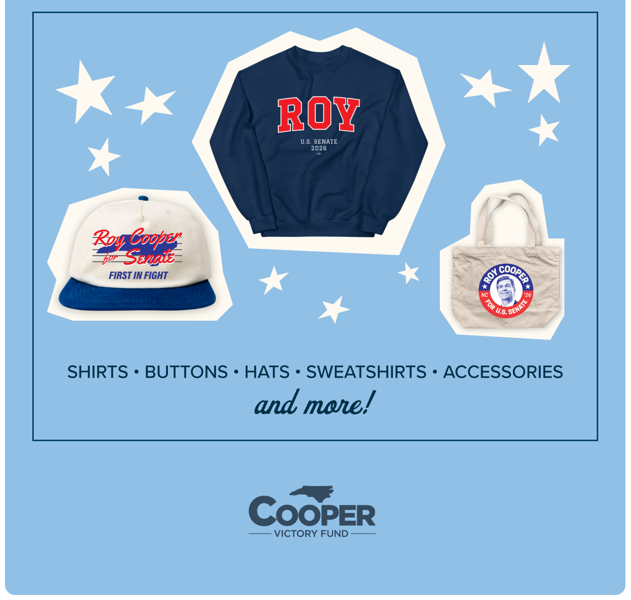 Shirts, Buttons, Hats, Sweatshirts, Accessories, and more!